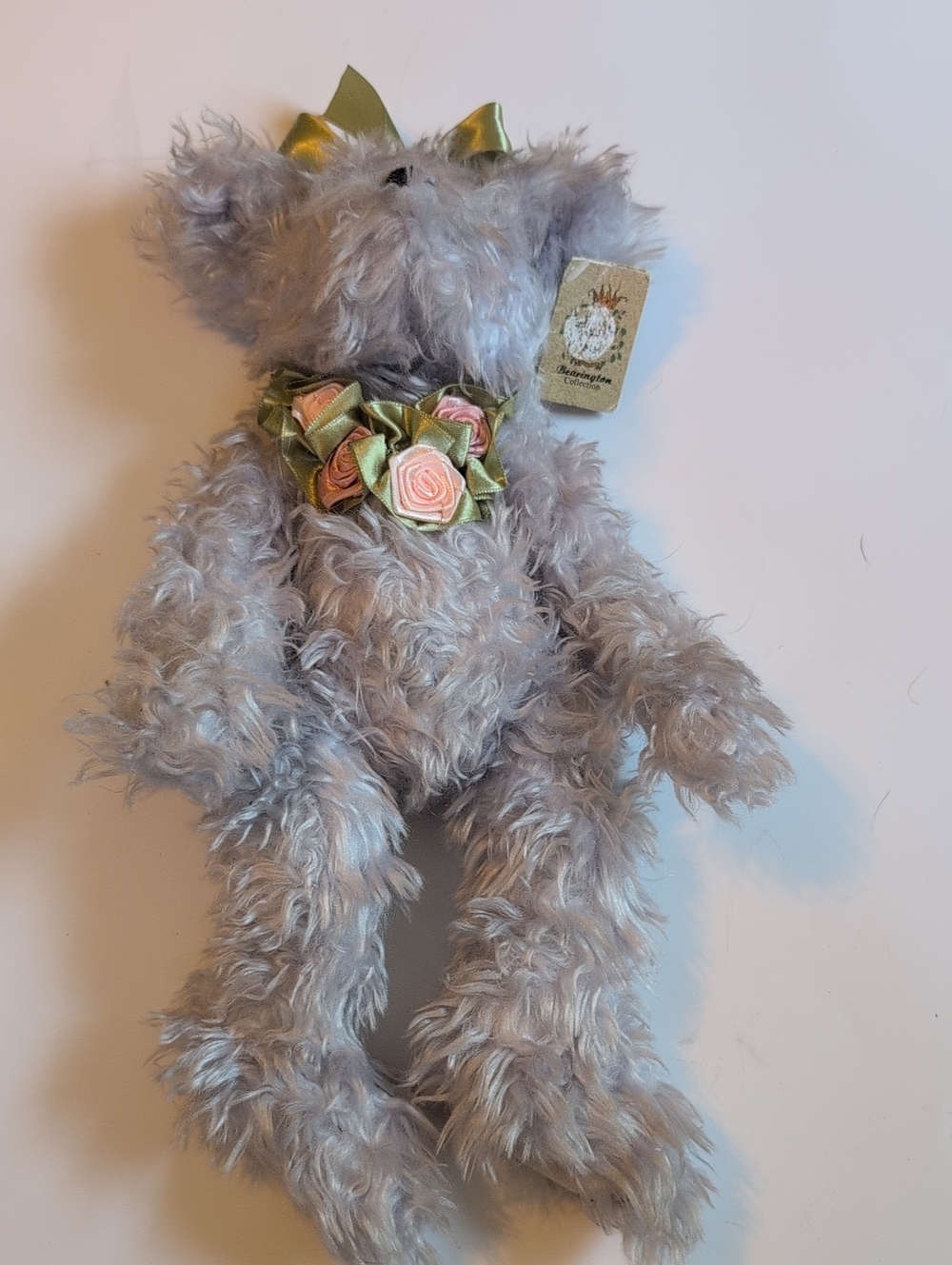Grey Floral Ribbon Bear Jasmine By Bearington Bear